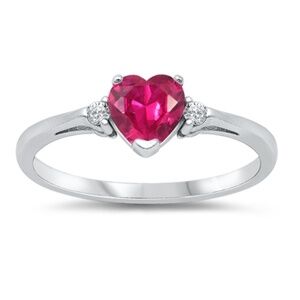 Cubic Zirconia & Sterling Silver Heart Ring in Ruby